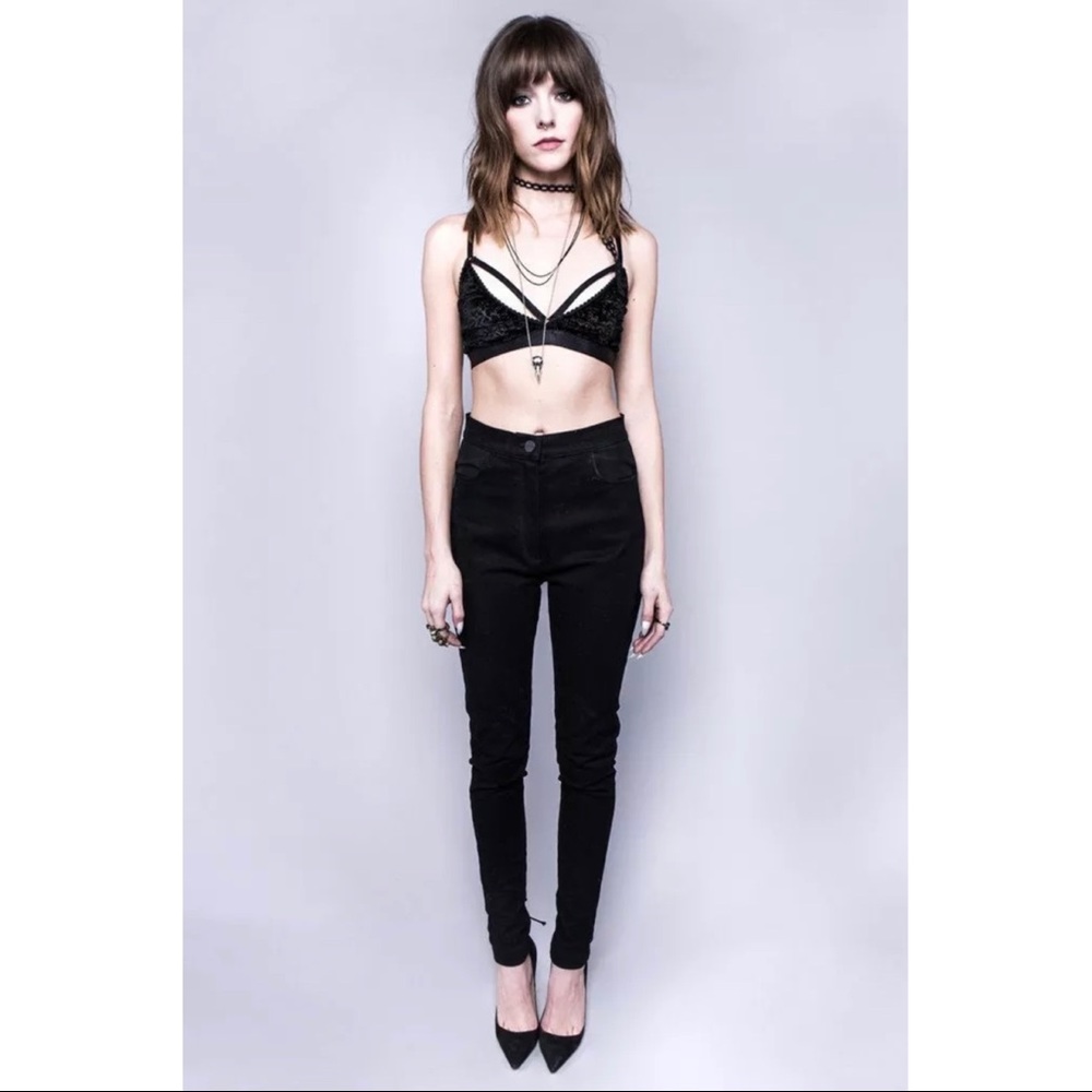 Widow Lace Back High Waist Twill Jeans
